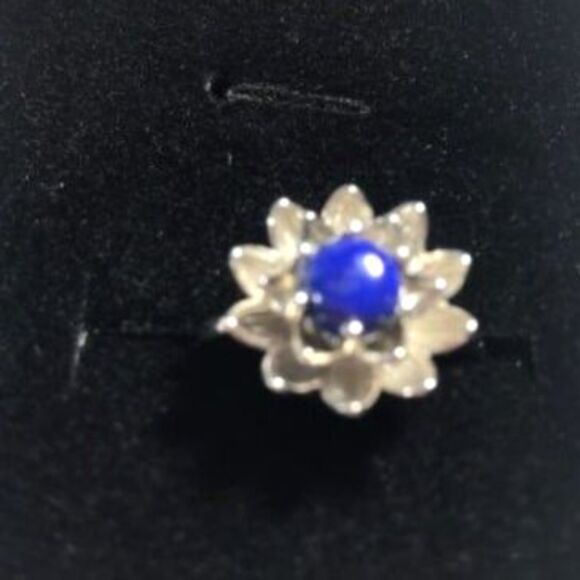 Lapis Flower Ring - Adjustable - Picture 3 of 5